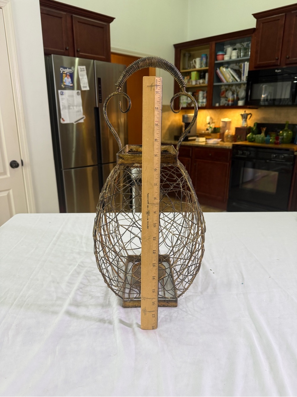 Rustic Gold Wire Lantern - Decorative Home Accent - Picture 7 of 9